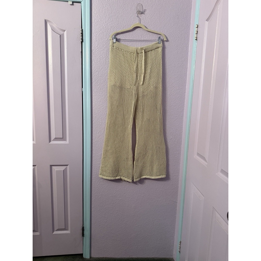 Earthbound Crochet Wide Leg Pants Size L Sheer Lined Fishnet Beach Resortwear